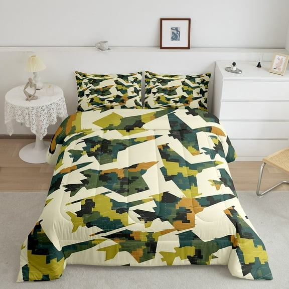 Erosebridal Camo Aircraft Comforter Sets Twin Size, Yellow Green Comforters & Duvets, Military Jet Reversible Duvet Insert, Super Cozy Room Decoration, 2pcs