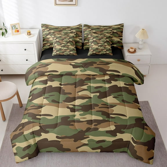 Erosebridal Camo Camouflage Bedding Sets Twin Size,Abstract Geometric Comforter Sets with Sheets,Military Decoration,Reversible,Breathable,7pcs
