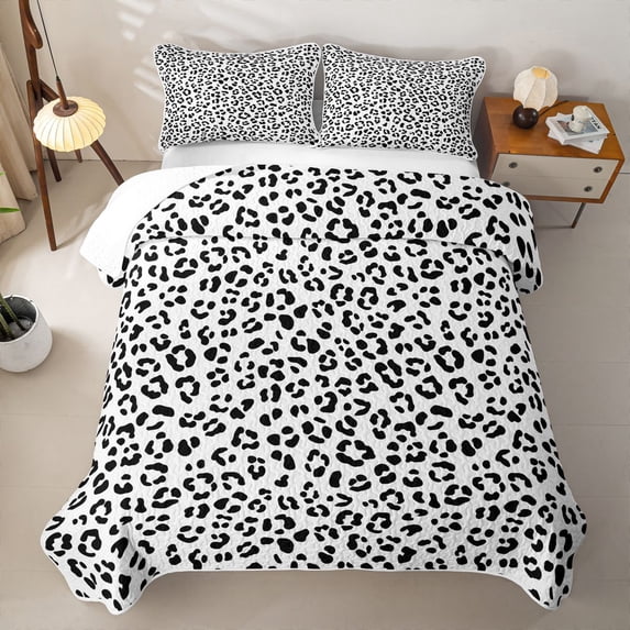Erosebridal Camo Leopard Print Bed Spread Queen for Boys Girls, White Black Queen Coverlet Set, 3-Piece