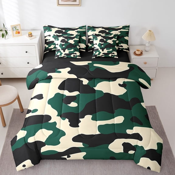 Erosebridal Camo Print Bedding Sets Queen Size, Camouflage Comforter Sets with Sheets, Army Military Reversible Bedding Queen Size, Ultra Soft Room Decor, 7 Pieces