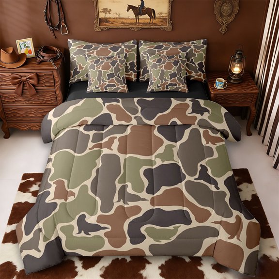 Erosebridal Camouflage 7pcs Bedding Comforter Set,Cartoon Ocean Sloth Camo Silhouette Queen Bedding Sets For Boys Kids,Reversible Black