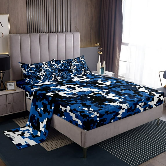 Erosebridal Camouflage Bed Sheets Set Twin Size for Teens, Square Geometry Bed Sheets Twin, Army Camo Theme Decor