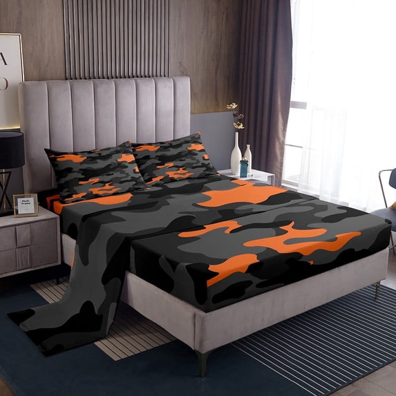 Erosebridal Camouflage Camo Full Sheet Sets,Military Theme Bedding Full Size,Lightweight Bed Sheets Set Full Size,Abstract Geometric Decoration,4pcs