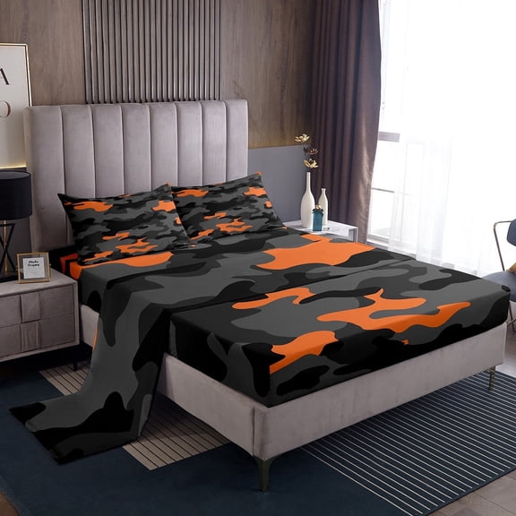 Erosebridal Camouflage Camo Full Sheet Sets,Military Theme Bedding Full Size,Lightweight Bed Sheets Set Full Size,Abstract Geometric Decoration,4pcs