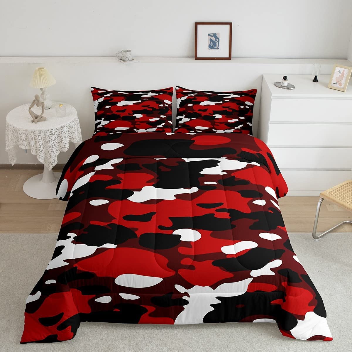 Erosebridal Camouflage Comforter Sets Queen,Red White Camo Bedding Set