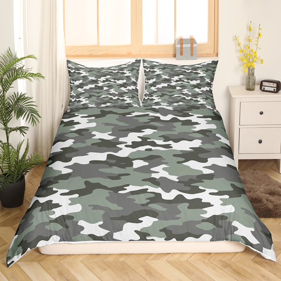 Erosebridal Camouflage Duvet Cover Full, Militarily Camo Bedding Sets Full Size, Cartoon Army Decor, 3 Pieces