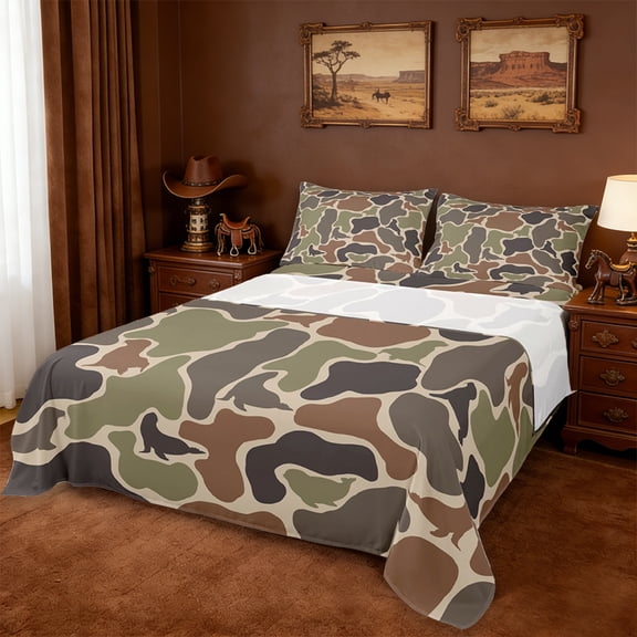 Erosebridal Camouflage Full Size Sheets,Cartoon Ocean Sloth Camo Silhouette Bed Sheets For Boys Kids 4 Pieces