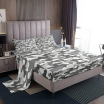 Erosebridal Camouflage Sheet Set Teens,Camo Bed Sheets Full,Army Graffiti Geometric Bedding Set,Grey Arrow Abstract Art Fitted Sheet   Top Sheet   2 Pillowcases Home Room Decor