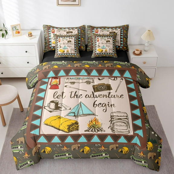 Erosebridal Camp Adventure Bedding Twin Size, Lake House Bed in a Bag Twin size, Farmhouse Decor, Reversible 7-Piece