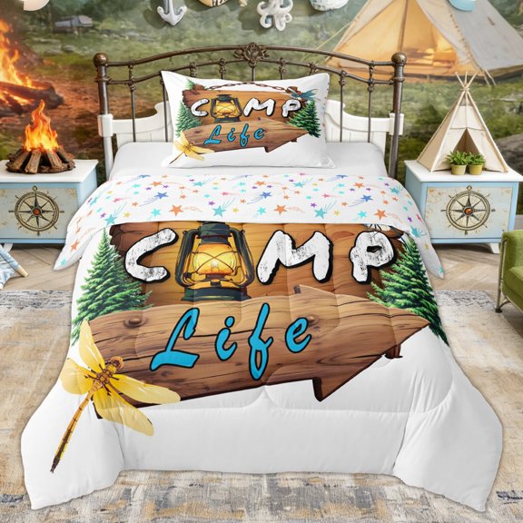 Erosebridal Camp Life Twin Comforter Sets, Cartoon Dragonfly Bedding Set for Men and Women, 2pcs
