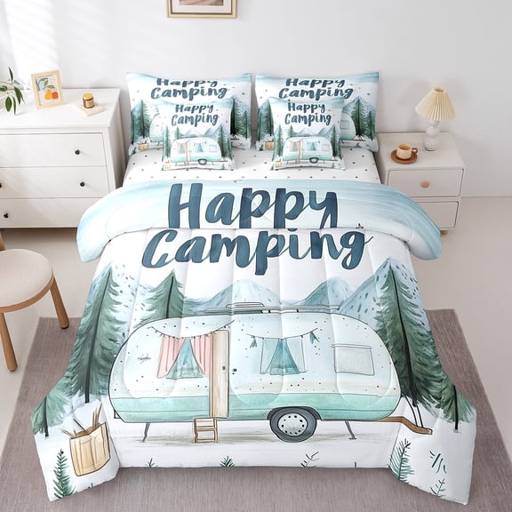 Erosebridal Camper Camping Bed in a Bag Full size, Lake House Bed Set, Rustic Room Decor, Reversible 7 Pieces