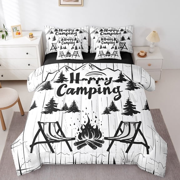 Erosebridal Camper Camping Bedding Full Size, Lake House Bedding Sets Full Size, Rustic Room Decor, Reversible 7pcs
