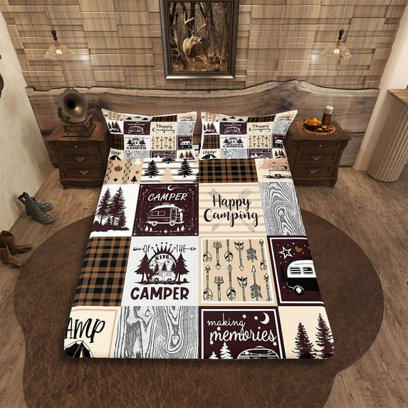 Erosebridal Camper Full Bed Sheets For Bunk Travel Trailers,Rustic Plaid Camping Car Bedding Camping Accessories Sheet Set For Rv Campers,Country Cabin Lodge Fitted Sheet + Flat Sheet 4 Pcs