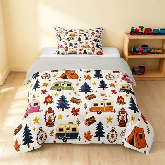 Erosebridal Camper Twin Comforter Sets, Camping Bedding Set, Fall Camper, Gray Reversible 2pcs 1 Comforter and 1 Pillowcase