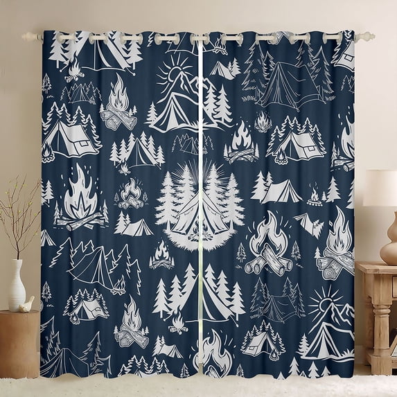 Erosebridal Camping Accessories Curtains Pack of 2 (42x84 Each) for Kids Boys Girls,Camping Theme Curtains Blackout for Teens,Ultra Soft Home Decor