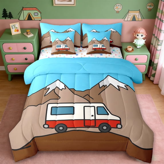 Erosebridal Camping Camper 7-Piece Twin Bedding Sets,Outdoor Adventure Theme Bedding Comforter Set For Boys Kids,Reversible