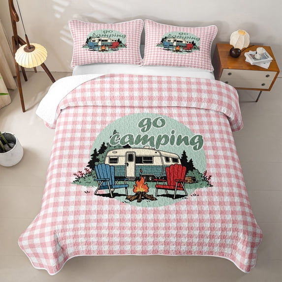 Erosebridal Camping Camper Bed Spread Queen For Travel Trailers Bed Spread Queen,Classic Geometric Checkered Queen Coverlet Set For Girls Kids,3 Pieces