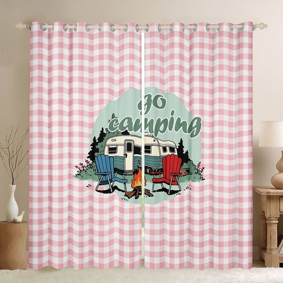 Erosebridal Camping Camper Black Out Curtains For Travel Trailers Black Out Curtains,Classic Geometric Checkered Curtains Pack of 2 (42x63 Each) For Girls Kids