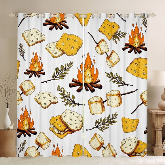 Erosebridal Camping Campfire Barbecue Blackout Curtains Set of 2 (52x84 Each) for Boys Girls,Adventure Theme Funny Food Window Curtains for Kids Teens,Luxury Bedroom Decor