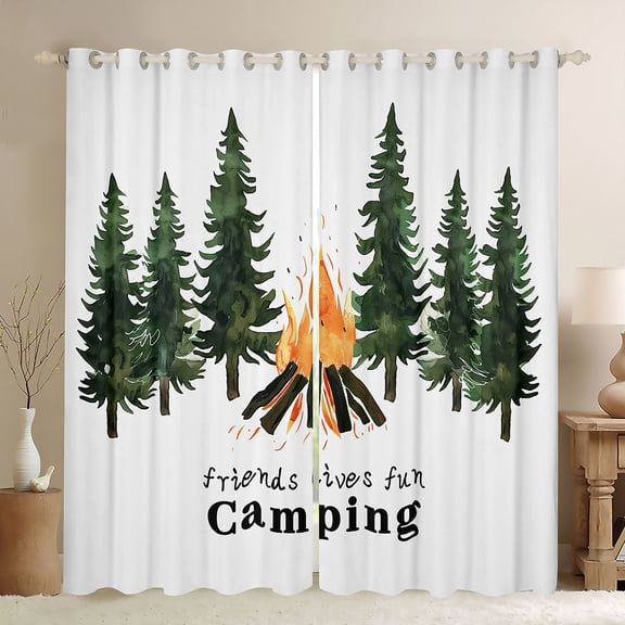 Erosebridal Camping Campfire Blackout Curtains Set of 2 (52x84 Each) for Boys Girls,Adventure Theme Window Curtains for Kids Teens,Microfiber Bedroom Decor