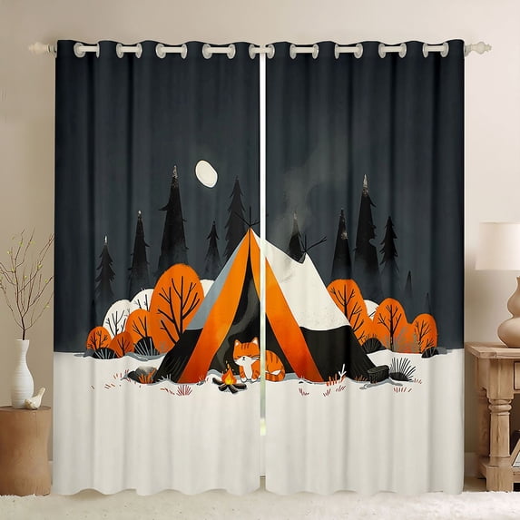 Erosebridal Camping Tent Cartoon Cat Black Out Curtains for Boys Girls,Adventure Theme Curtains Pack of 2 (42x63 Each) for Kids Teens,Breathable Home Decor