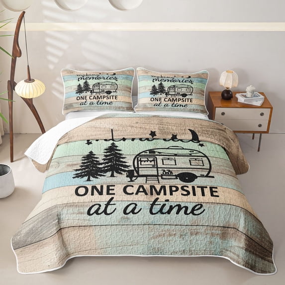 Erosebridal Camping Theme Twin Quilt Set, RV Accessories Camper Twin Coverlet Set, 2-Piece 1 Bedspread and 1 Pillowcase