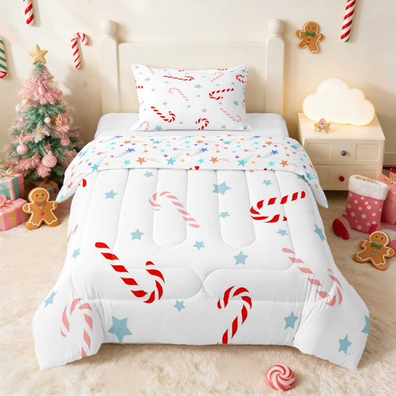 Manfei Candy Cane Twin Comforter Sets Christmas Bedding Set, Black Gold 2-Pieces 1 Comforter and 1 Pillowcase, Stars Reversible