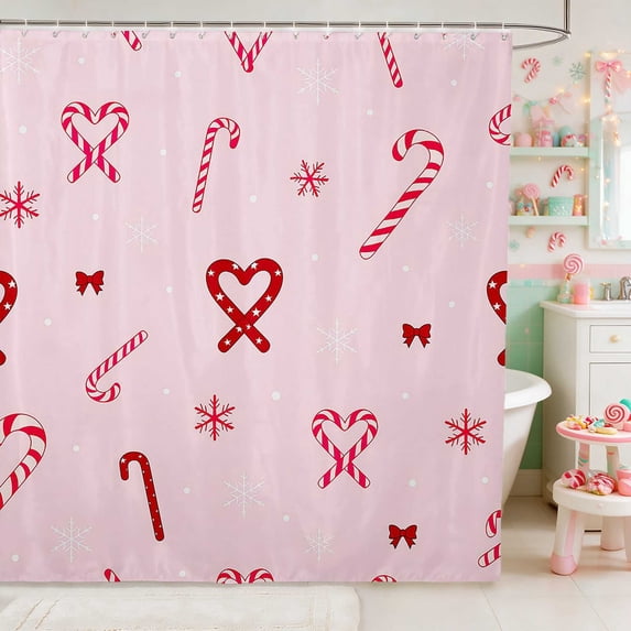 Manfei Candy Cane Waterproof Shower Curtain 72Wx72L Christmas Bathroom Curtain, Red Green