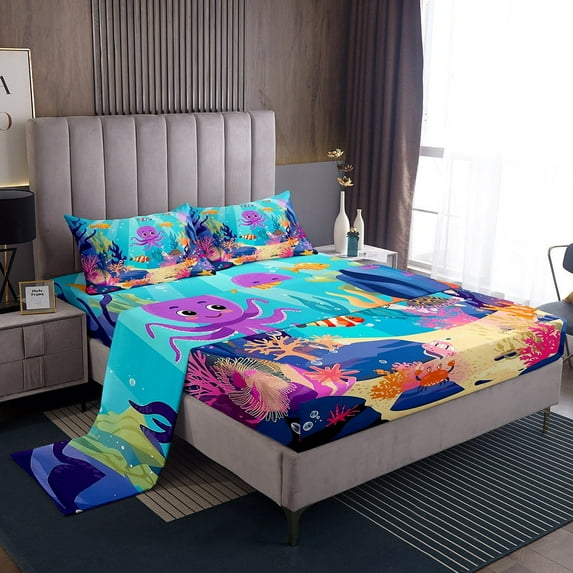 Erosebridal Capibara Full Sheet Sets for Teens, Brown Heart Bedding Full Size, Kawaii Animal Decor