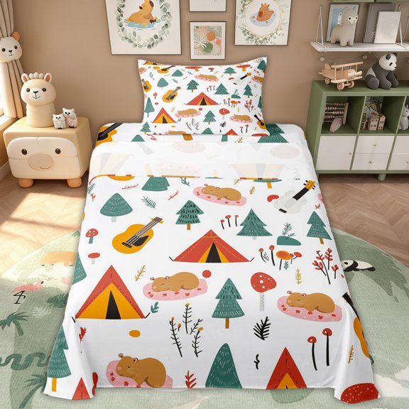 Erosebridal Capybara Camper Kid Twin Sheet Sets, Rustic Farmhouse Bedding, 3 Pieces