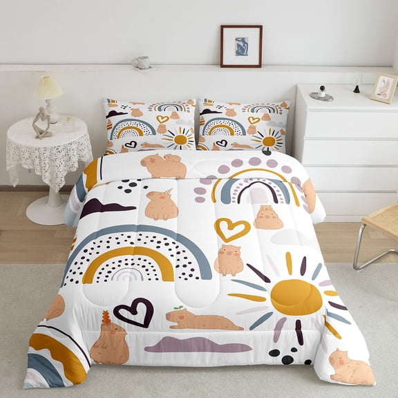 Erosebridal Capybara Comforter Set For Capybara Lovers, Rainbow Bedding Set Kawaii Decor King, Cute Capybaras Animals Quilted Duvet Capybara Gifts Women, Girly Soft Microfiber Quilt