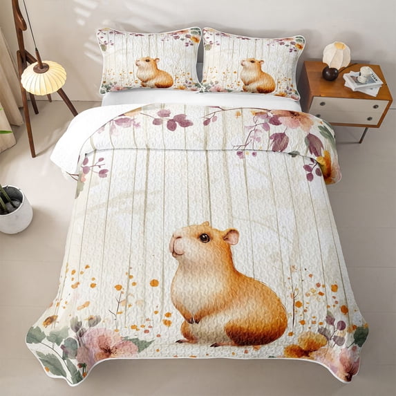 Erosebridal Capybara Petal Quilt Full,Rustic Plant Floral Full Bedspread Sets For Girls,3 Pieces