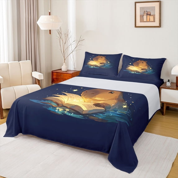 Erosebridal Capybara Queen Sheet Sets For Capybara Lover,Galaxy Starry Night Bed Set For Kids Girls 4pcs