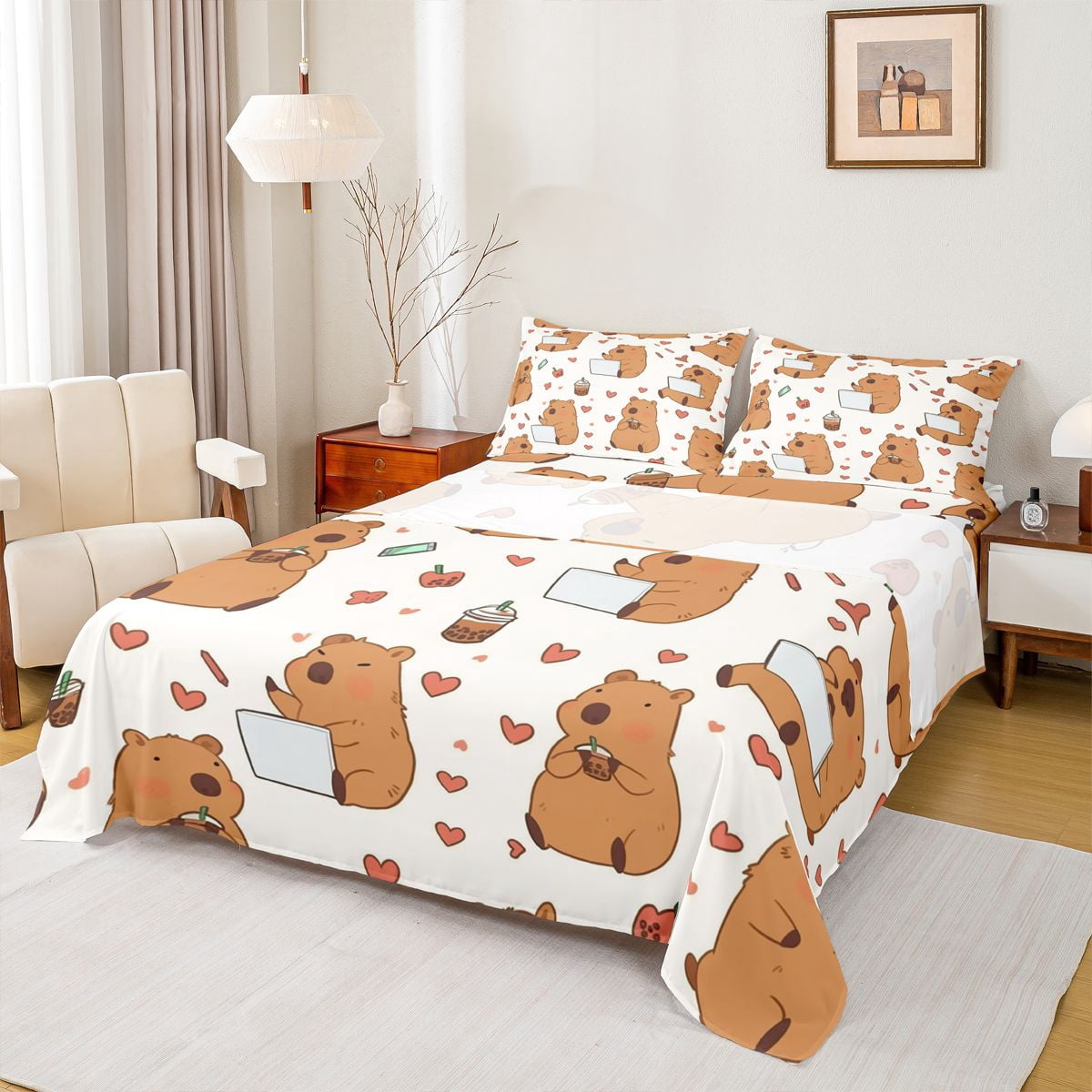 Erosebridal Capybara Queen Sheet Sets For Capybara Lover,Red Cartoon ...