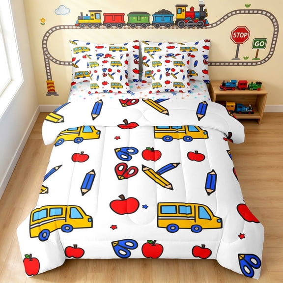 Erosebridal Car Full Size Bedding Sets, Apple Full Size Bed in a Bag, Apple Car, Stars Reversible 7pcs