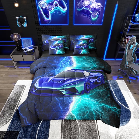 Erosebridal Car Theme Bed in a Bag Full size 7 Pieces, Sports Car Bed Set Men, Lightweight