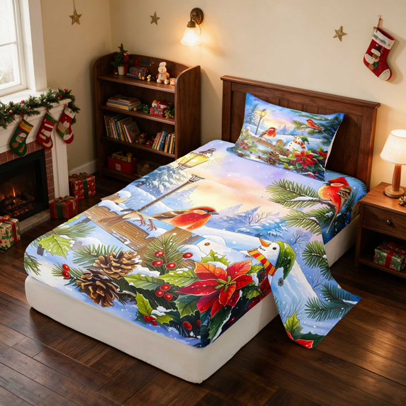 Manfei Cardinal Twin Sheets Winter Bedding, Mint White 3-Piece (1 Flat Sheet, 1 Fitted Sheet and 1 Pillowcase)