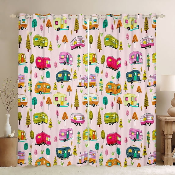 Erosebridal Cartoon Adventure Car Black Out Curtains For Boys Girls,Kids Teens Happy Camping Curtains Pack of 2 (42x63 Each)