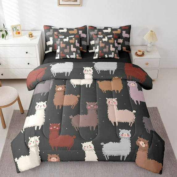 Erosebridal Cartoon Alpaca Bedding Sets Twin Size,Kawaii Animal Comforter Sets with Sheets,Teens Bedroom Decor,Reversible,Breathable,7-Piece