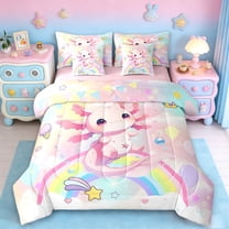 Erosebridal Cartoon Animal Axolotl Bedding Twin Size,Rainbow Stars Print Bed Set,Dreamy Colorful Bedding Sets Twin Size,Super Cozy Room Decorative Reversible,7pcs