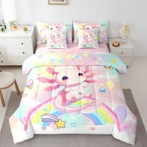Erosebridal Cartoon Animal Axolotl Bedding Twin Size,Rainbow Stars Print Bed Set,Dreamy Colorful Bedding Sets Twin Size,Super Cozy Room Decorative Reversible,7pcs