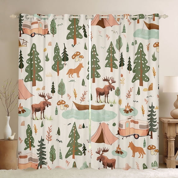 Erosebridal Cartoon Animal Deers Wolves Blackout Curtains Set of 2 (52x84 Each) for Teens,Lake Camping Theme Window Curtains for Boys Girls,Super Cozy Room Decor