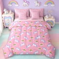 thumbnail image 1 of Erosebridal Cartoon Animal Unicorn 7pcs Bedding Comforter Set For Kids,Kawaii Rainbow Pattern Girls Queen Bedding Sets,Reversible Pink, 1 of 7