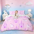 thumbnail image 1 of Erosebridal Cartoon Animal Unicorn Queen Duvet Cover Set For Kids,Purple Dreamy Princess Style Castle Bedding,Reversible 3pcs,No Comforter, 1 of 6
