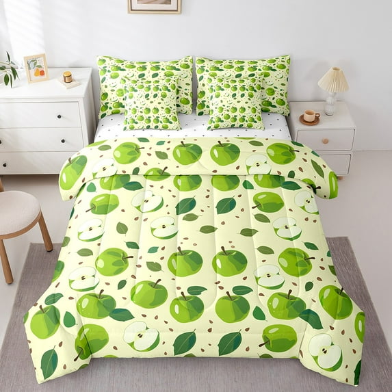 Erosebridal Cartoon Apple Bedding Queen Size,Kawaii Fruit Comforter Sets with Sheets,Kids Room Decorative,Lightweight,7 Pieces