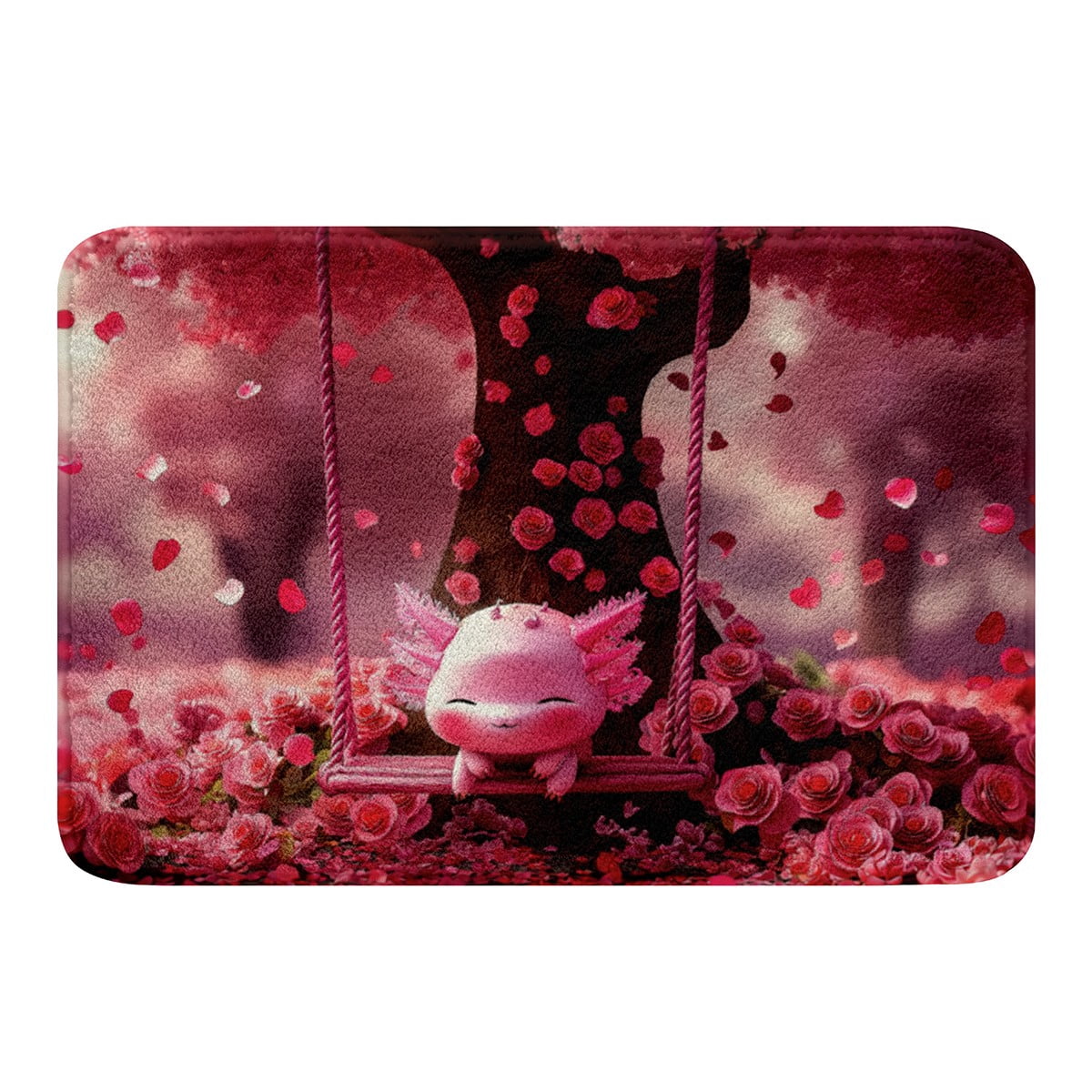 Erosebridal Cartoon Axolotl Bathroom Rugs 20x32 for Girls, Red Rose ...