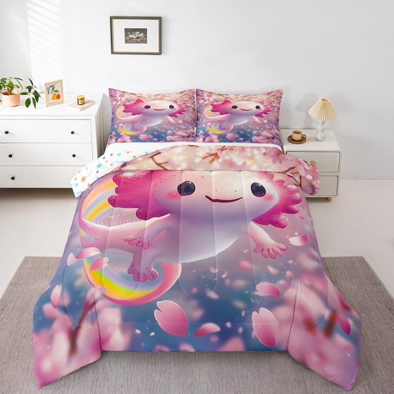 Erosebridal Cartoon Axolotl Bedding Full Comforter Set, Bedroom Decor, Breathable 3-Piece