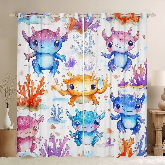 Erosebridal Cartoon Axolotl Curtains Pack of 2 (42Wx63L),Kawaii Animal 30%-50% Black Out Curtains,Cute Wildlife Curtains for Living Room (42Wx63L),Ocean Room Decoration