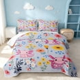 thumbnail image 1 of Erosebridal Cartoon Axolotl Twin Quilt Set, Kawaii Flower Twin Coverlet Set, Xmas Reversible, Soft Lilac, 2pcs (1 Bedspread and 1 Pillowcase), 1 of 7