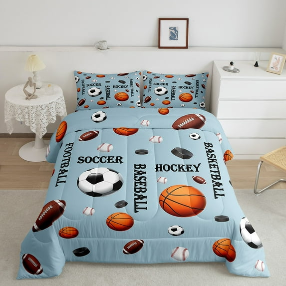 Erosebridal Cartoon Ball Bedding Twin Comforter Set, Basketball Down Comforter, Sports Theme Decor, Lightweight 2 Pieces